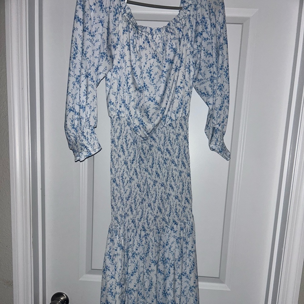 Pink Lily White and Blue Floral Maxi Dress